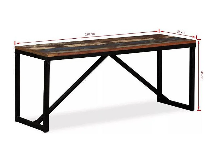 Banc bois massif foncé et pieds métal noir Indukal 110cm