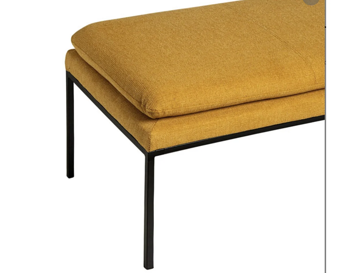 Banc design en tissu et pieds en métal noir Madrida-Couleur Jaune moutarde