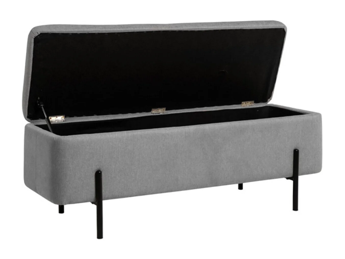 Banc moderne avec coffre de rangement tissu et pieds en métal noir Navika-Couleur Gris