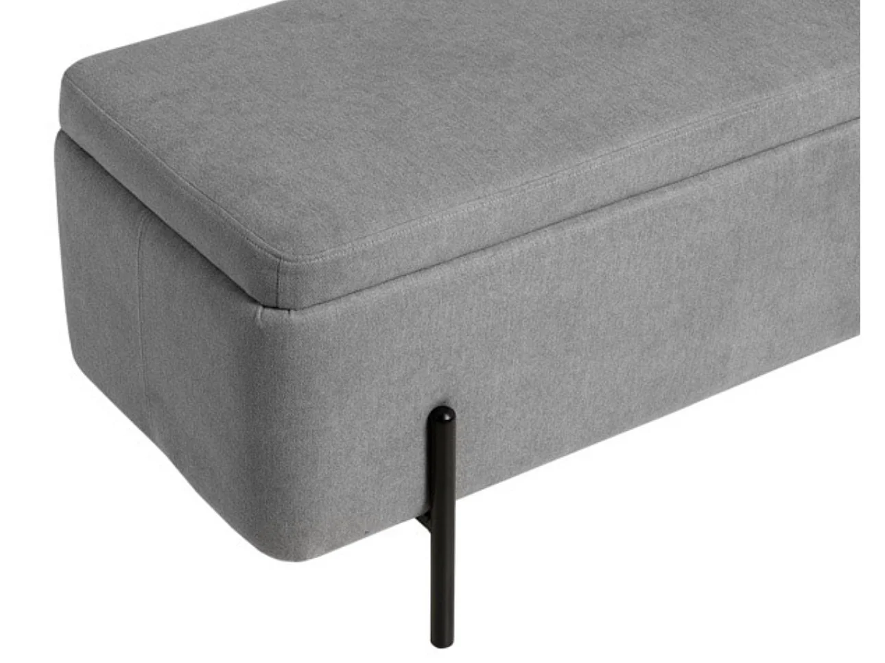 Banc moderne avec coffre de rangement tissu et pieds en métal noir Navika-Couleur Gris