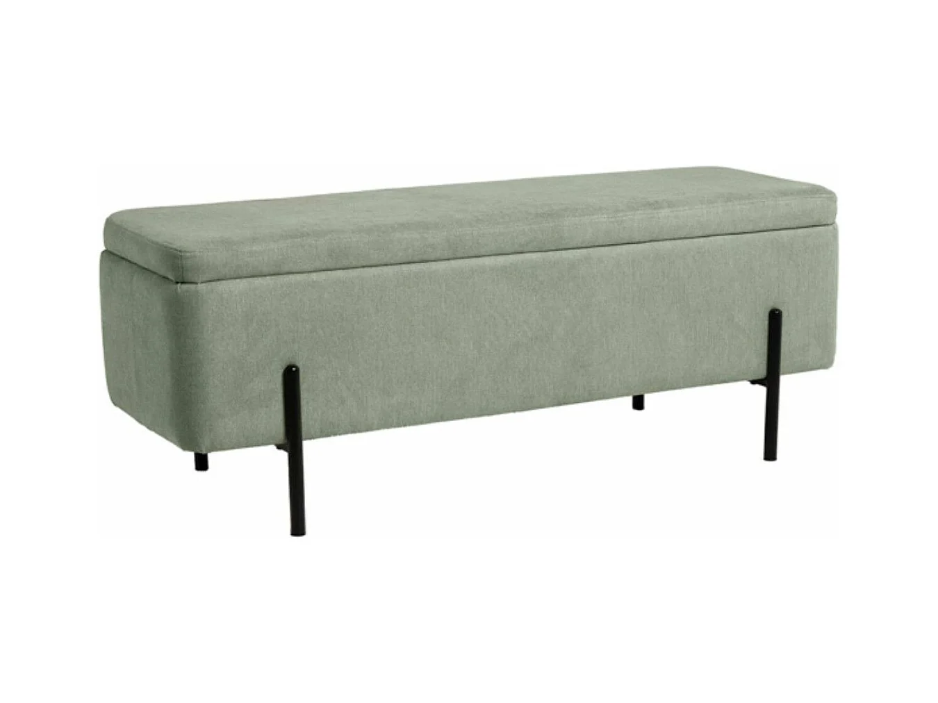 Banc moderne avec coffre de rangement tissu et pieds en métal noir Navika-Couleur Vert amande