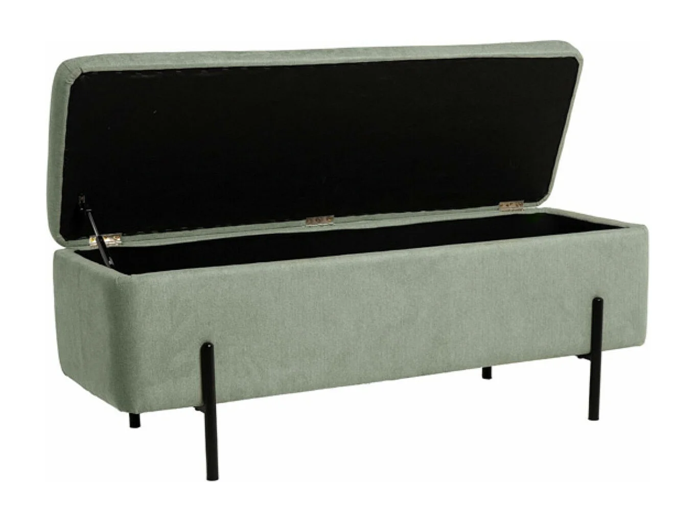 Banc moderne avec coffre de rangement tissu et pieds en métal noir Navika-Couleur Vert amande