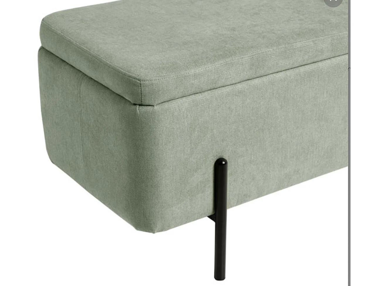 Banc moderne avec coffre de rangement tissu et pieds en métal noir Navika-Couleur Vert amande