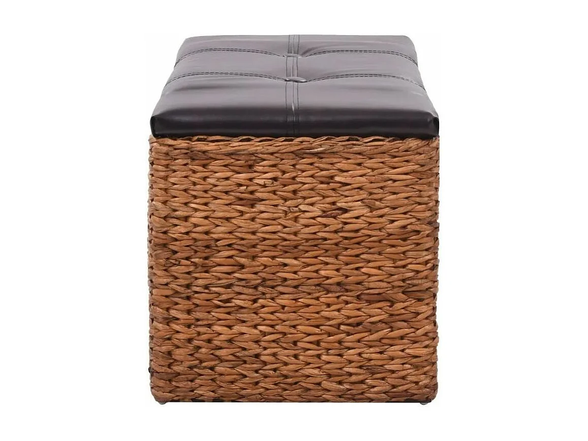 Banc exotique 2 tiroirs jacinthe d'eau marron et assise similicuir noir Kiva