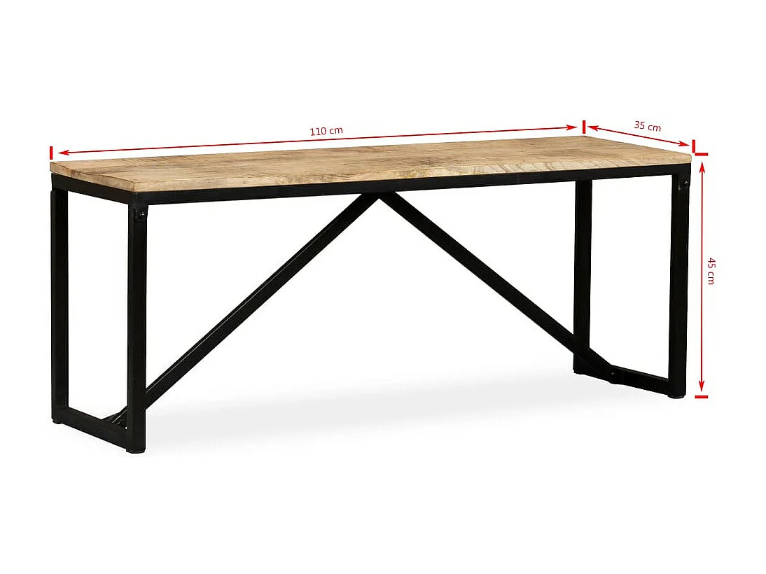 Banc industriel bois de manguier massif et pieds acier noir Kinza 110cm