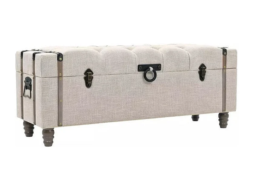 Banquette coffre capitonnée avec poufs tissu beige Palawa - Lot de 3