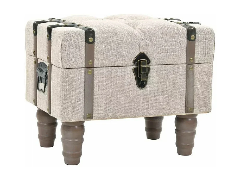 Banquette coffre capitonnée avec poufs tissu beige Palawa - Lot de 3