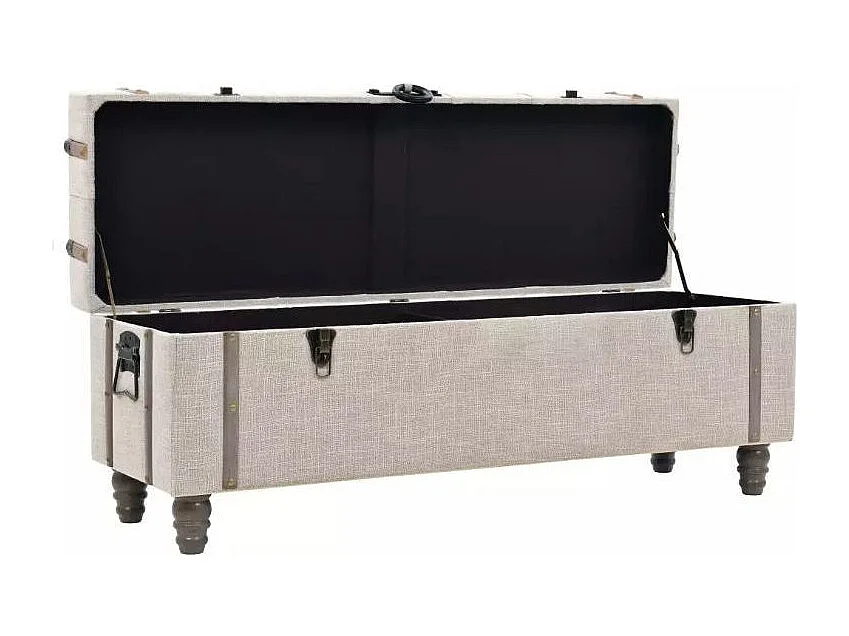 Banquette coffre capitonnée avec poufs tissu beige Palawa - Lot de 3