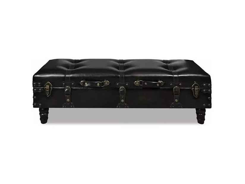 Banquette coffre capitonnée simili cuir noir Pouly