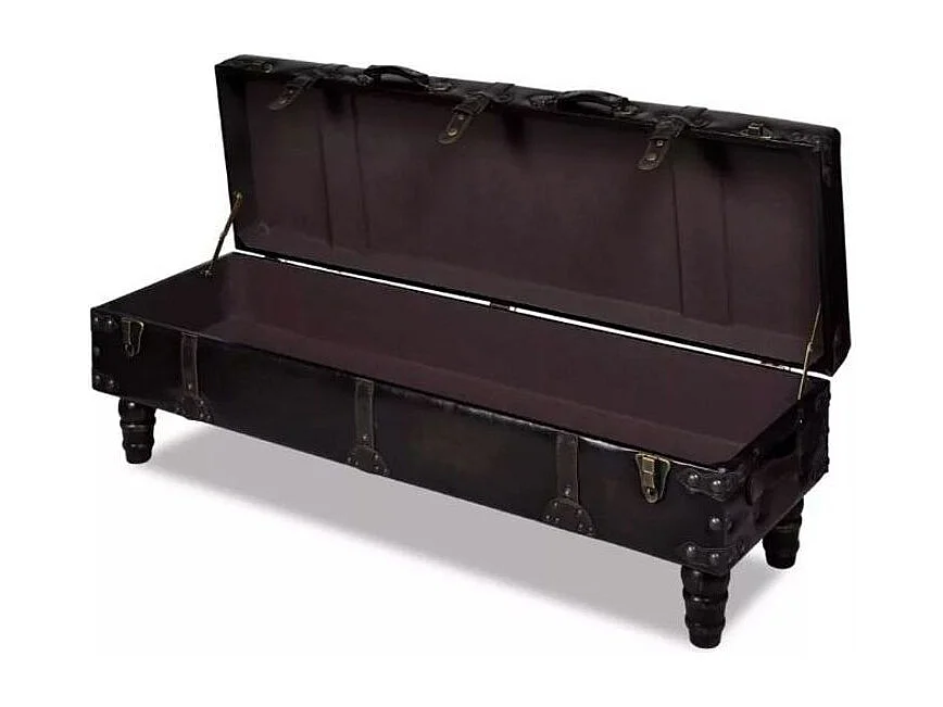 Banquette coffre capitonnée simili cuir noir Pouly