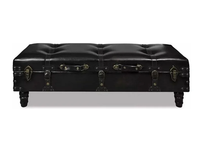 Banquette coffre capitonnée simili cuir noir Pouly