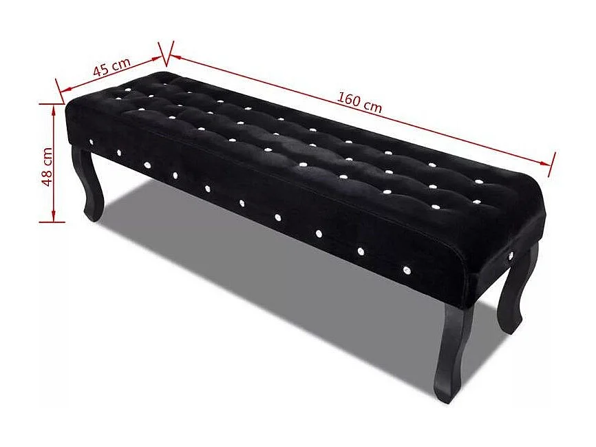 Banc capitonné velours et pieds pin massif noir Molsy