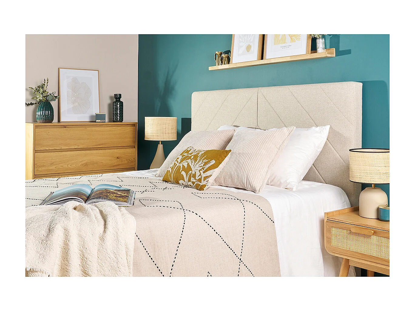 Bettkopfteil beiger Stoff mit Samteffekt B160 cm AVAH