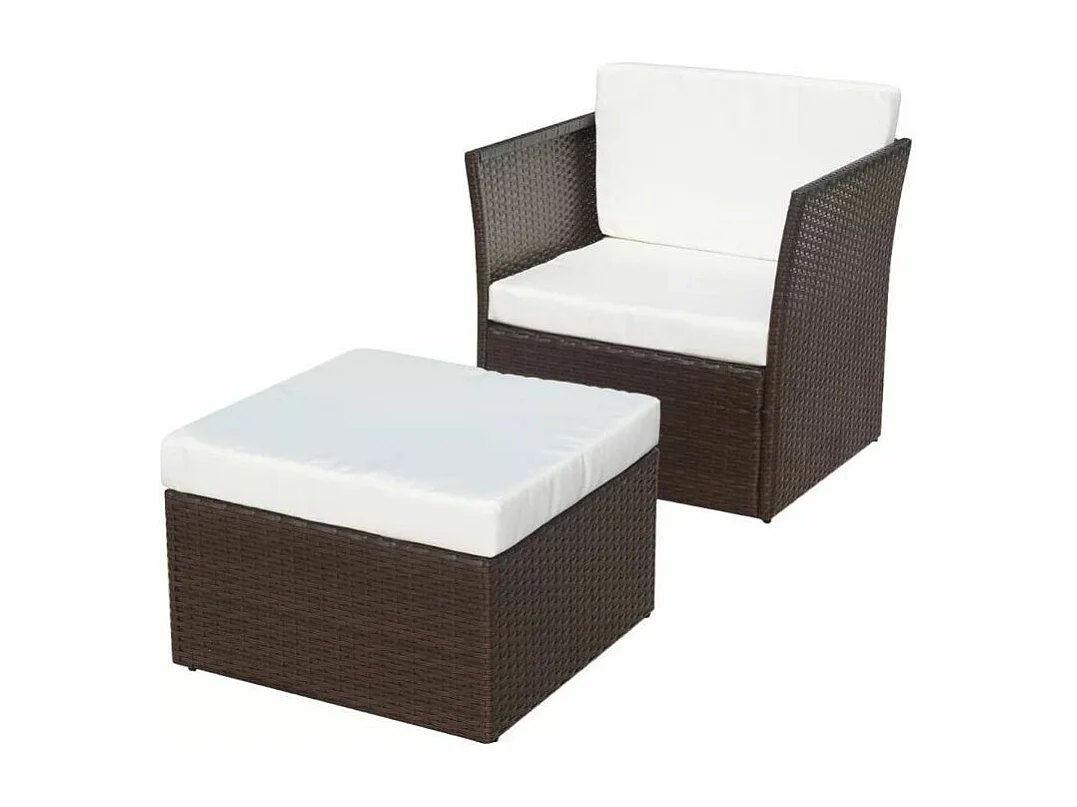 Silla de jardín con taburete poli ratán marrón