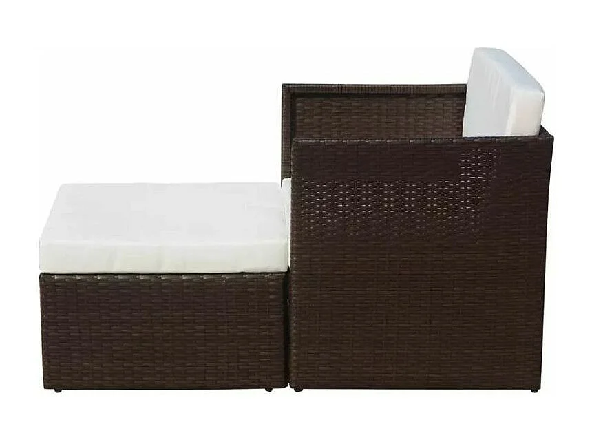 Silla de jardín con taburete poli ratán marrón