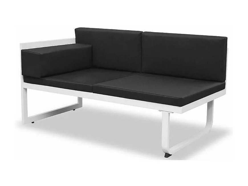 Salon de jardin modulaire 2 canapés métal blanc coussins noir Groove