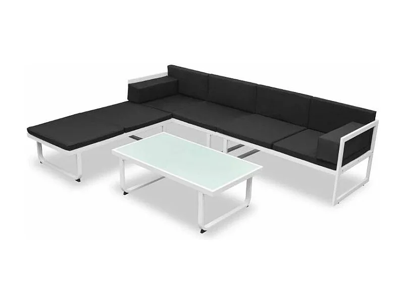 Salon de jardin modulaire 2 canapés métal blanc coussins noir Groove