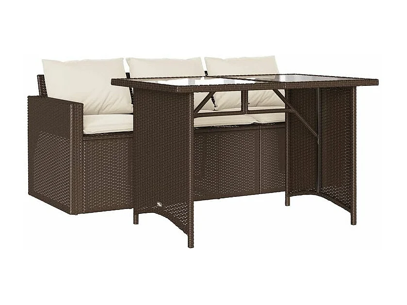 Ensemble à manger de jardin avec coussins 2 pcs marron rotin