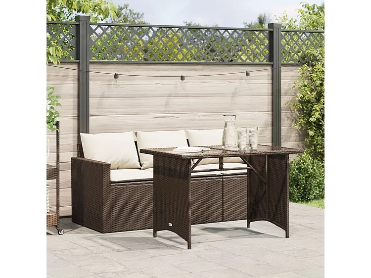 Ensemble à manger de jardin avec coussins 2 pcs marron rotin