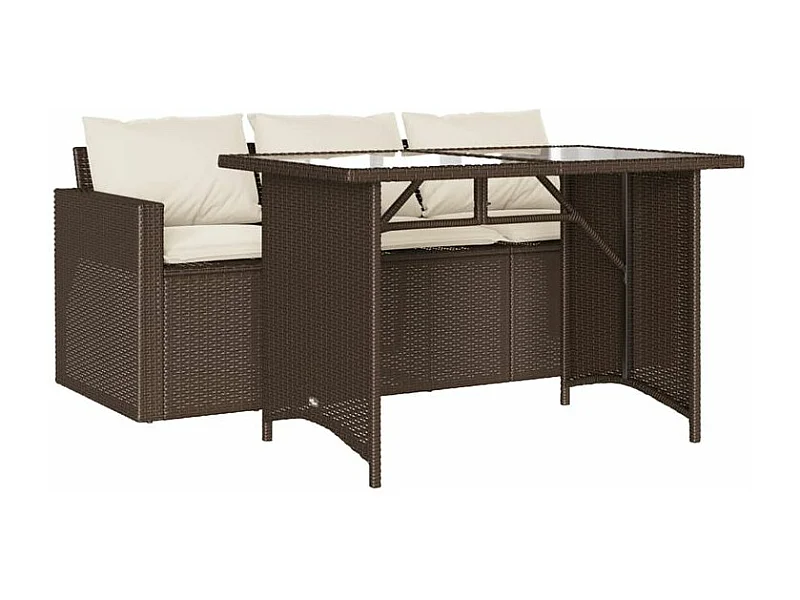 Ensemble à manger de jardin avec coussins 2 pcs marron rotin