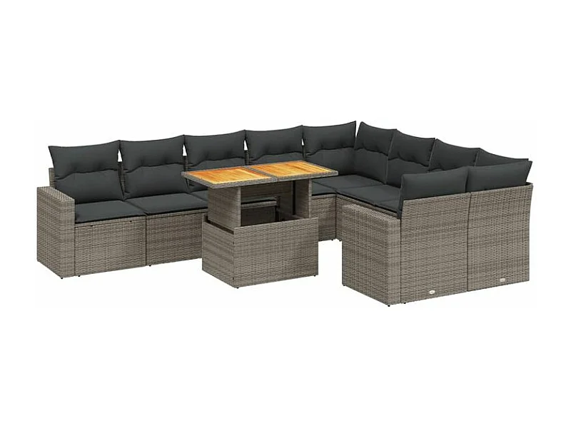Salon de jardin avec coussins 10 pcs gris résine tressée