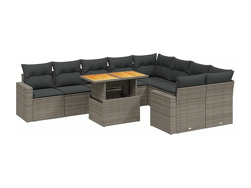 Salon de jardin avec coussins 10 pcs gris résine tressée
