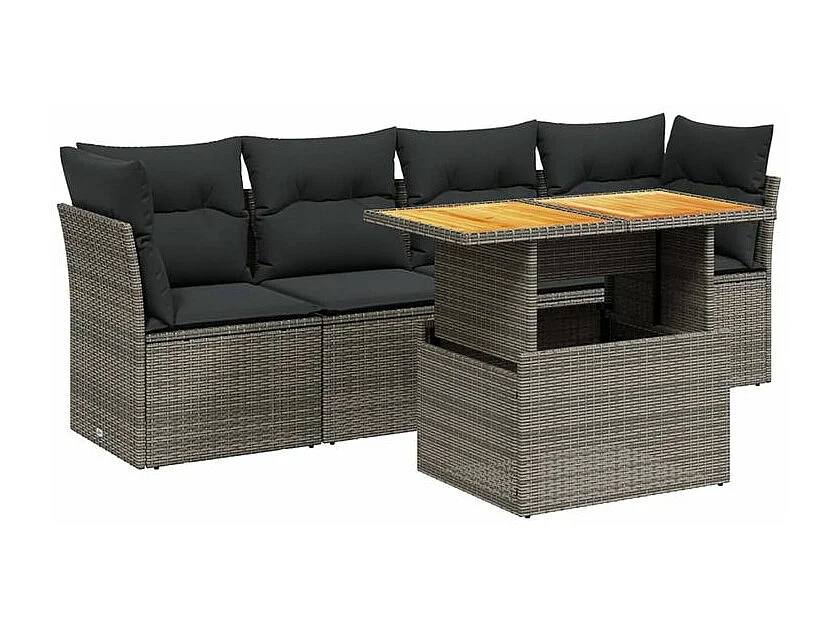 Salon de jardin 5 pcs avec coussins gris résine tressée