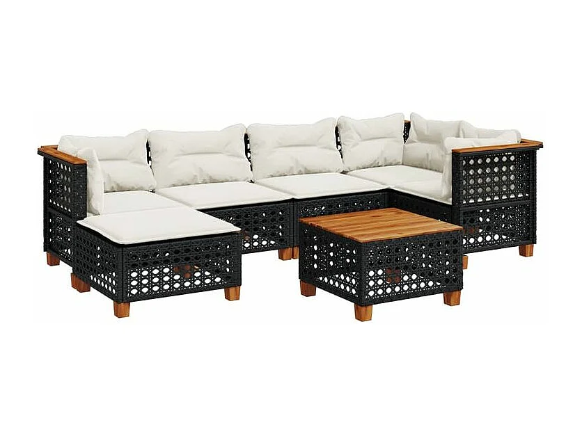 Salon de jardin 7 pcs avec coussins noir résine tressée