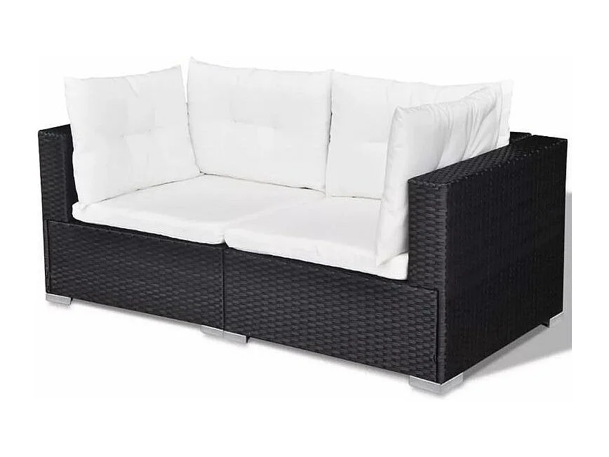 Salon de jardin 10 pièces résine tressée noir coussins blanc Kim