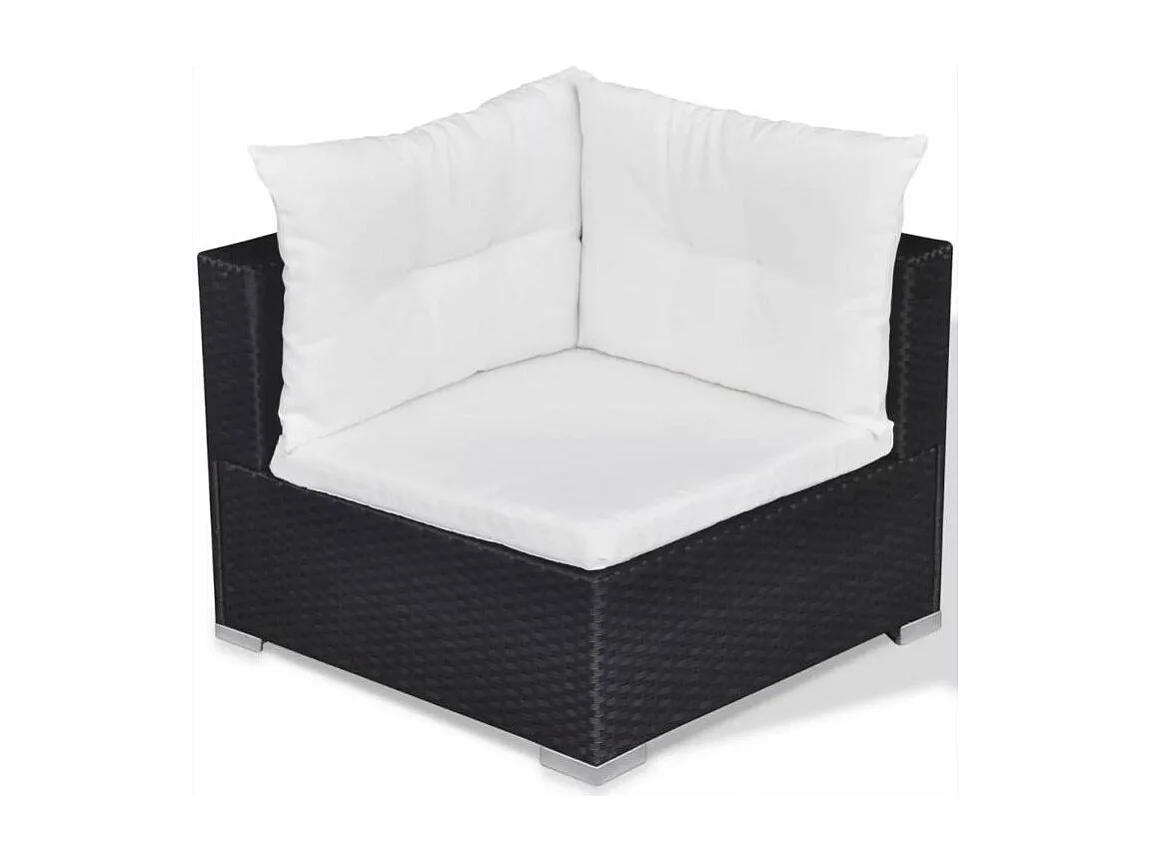 Salon de jardin 10 pièces résine tressée noir coussins blanc Kim