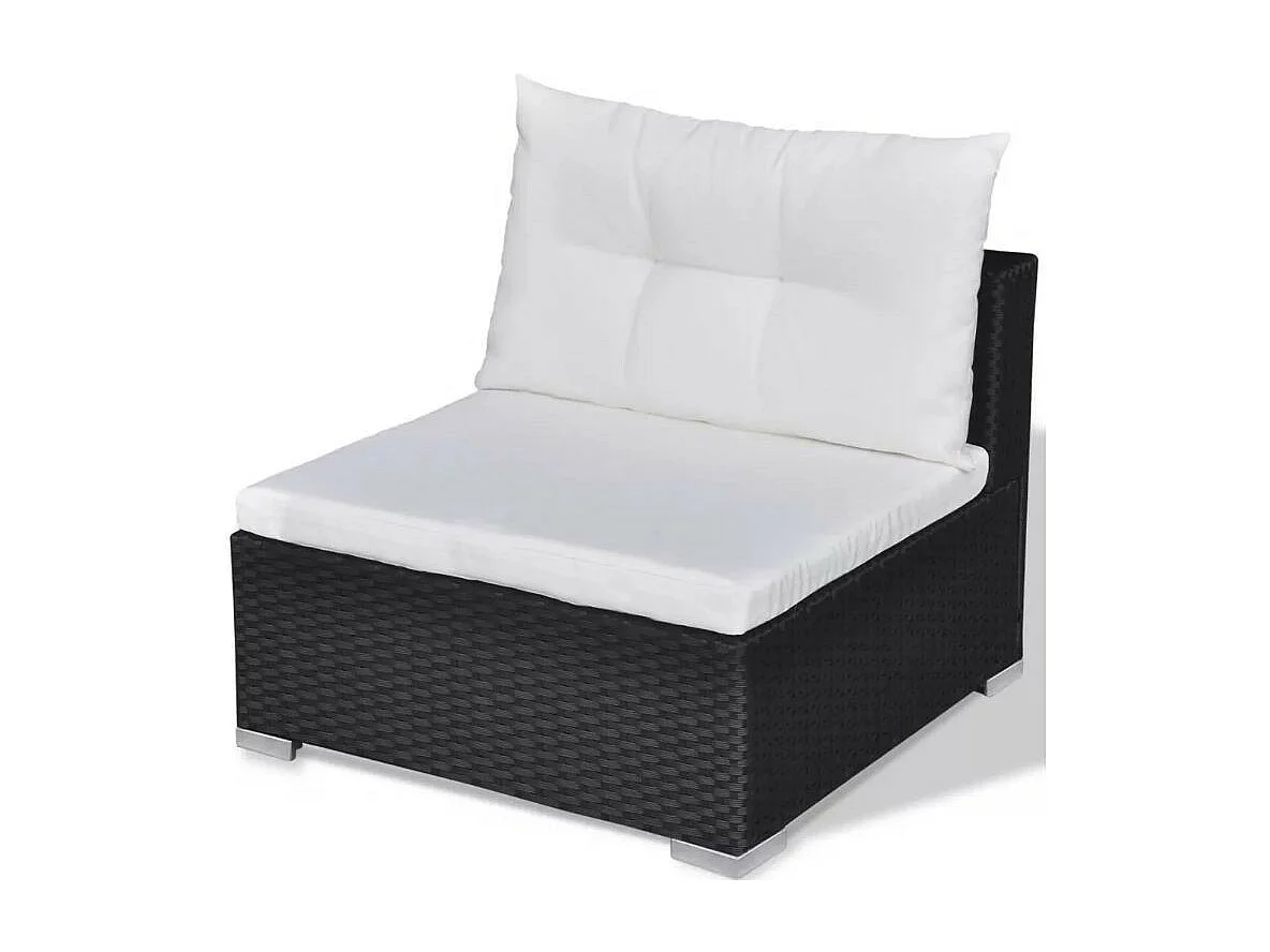 Salon de jardin 10 pièces résine tressée noir coussins blanc Kim