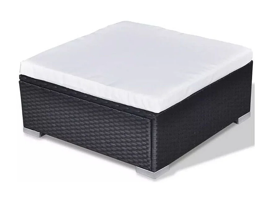 Salon de jardin 10 pièces résine tressée noir coussins blanc Kim