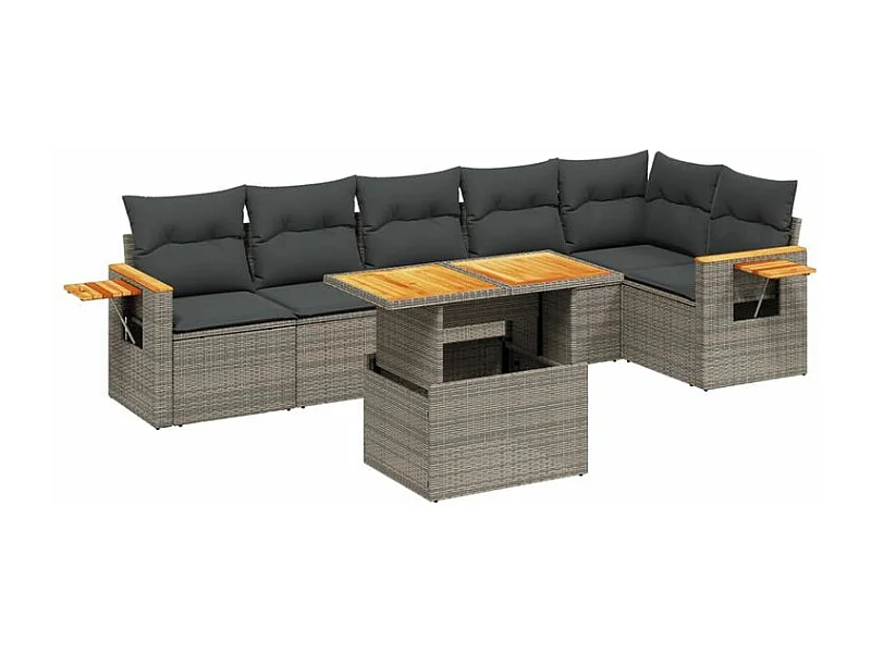 Salon de jardin avec coussins 7 pcs gris résine tressée