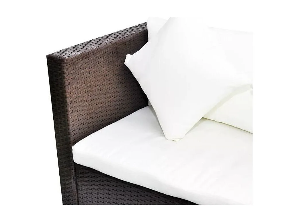 Salon de jardin 4 places résine tressée marron et coussins blanc Kim