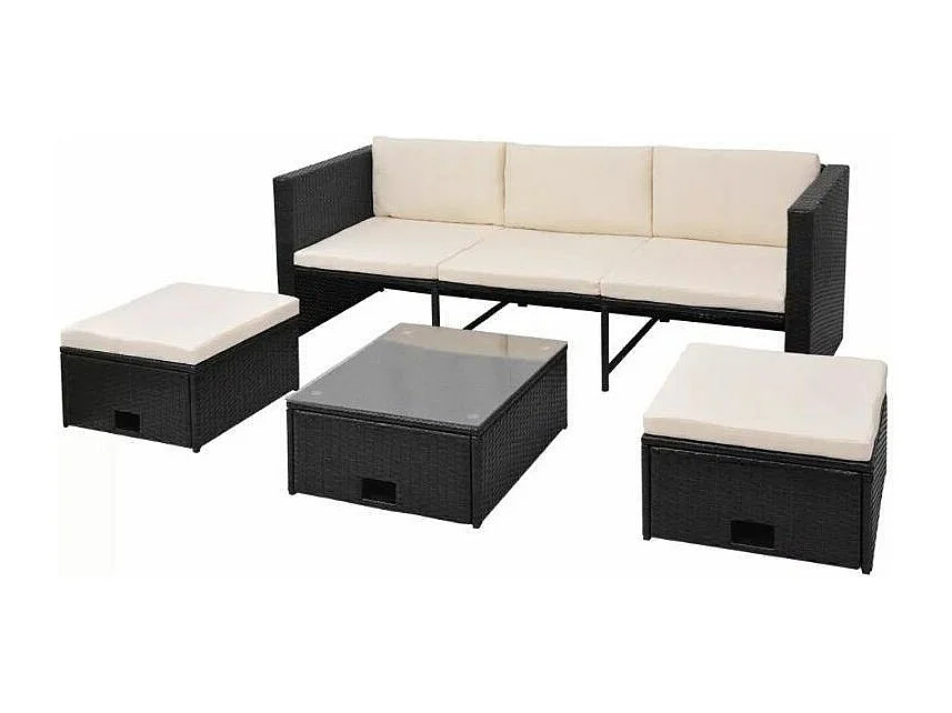 Salon de jardin 1 canapé avec coffre résine tressée noir Chaz