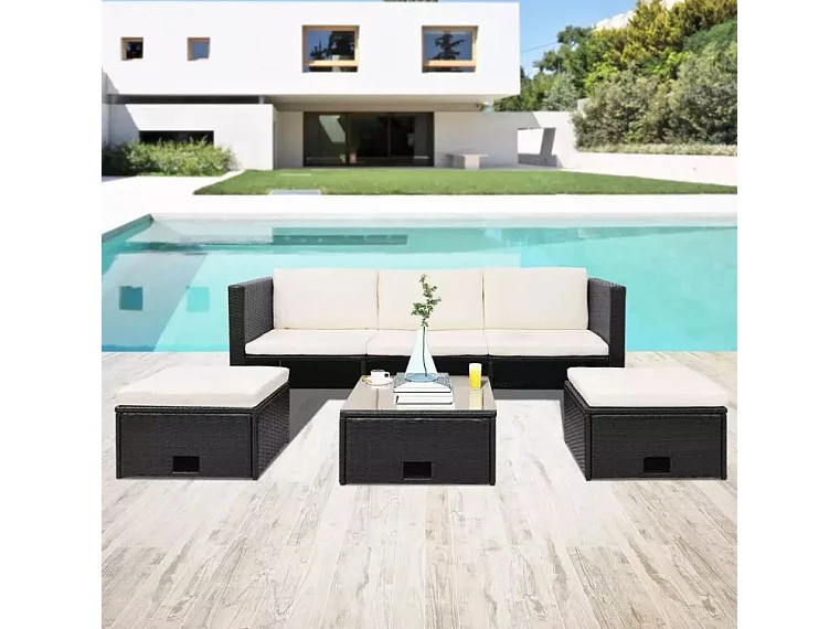 Salon de jardin 1 canapé avec coffre résine tressée noir Chaz