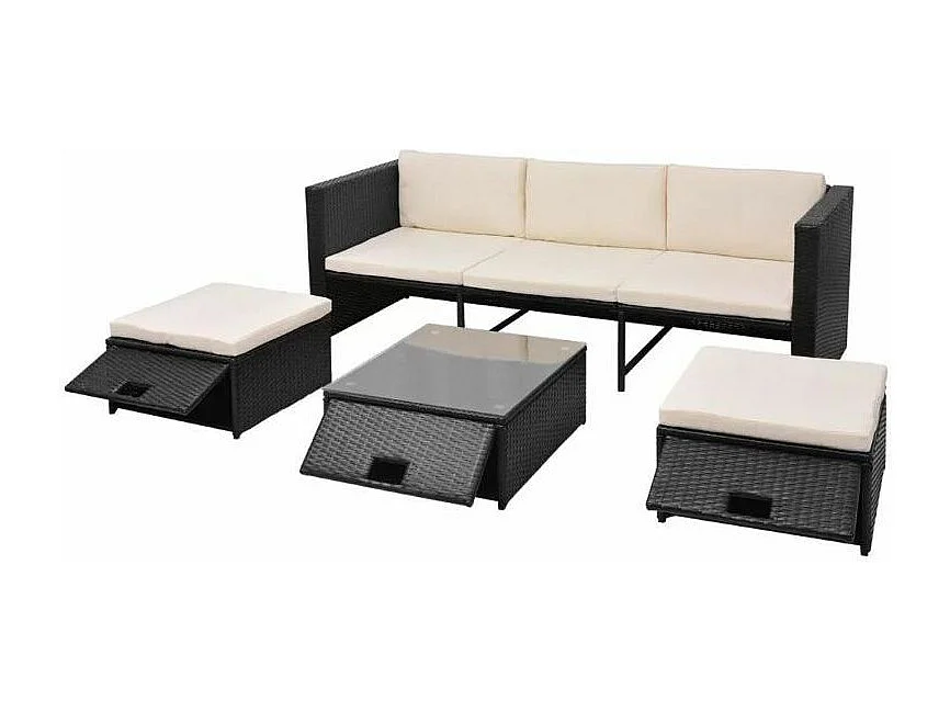 Salon de jardin 1 canapé avec coffre résine tressée noir Chaz