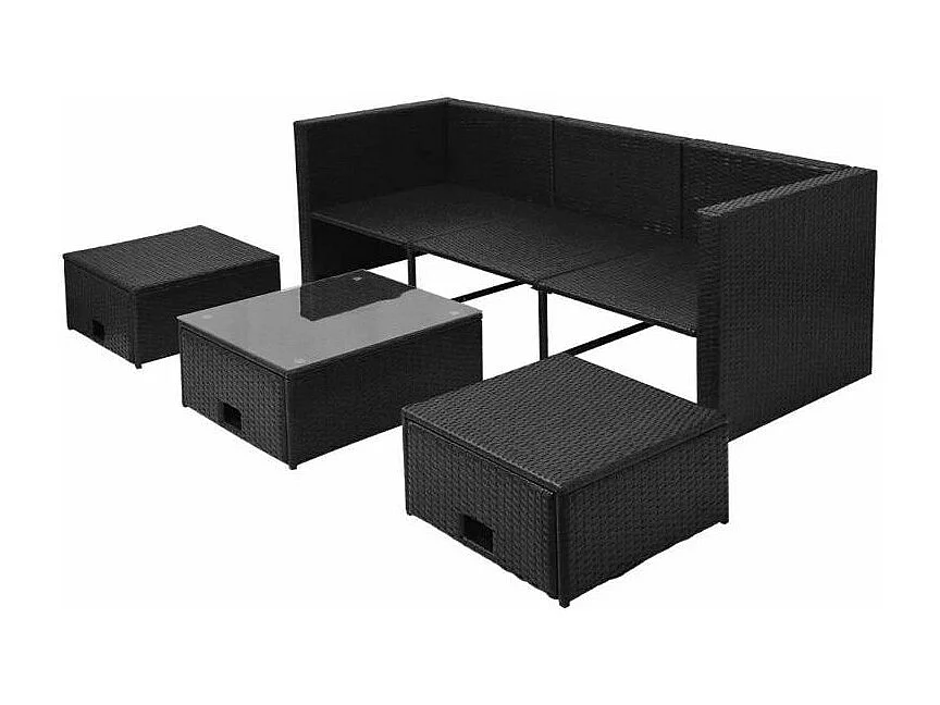 Salon de jardin 1 canapé avec coffre résine tressée noir Chaz