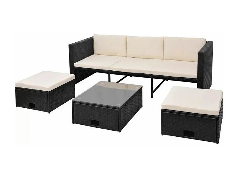 Salon de jardin 1 canapé avec coffre résine tressée noir Chaz