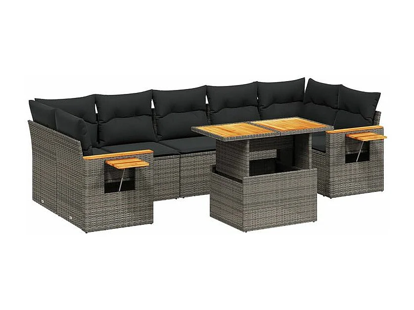 Salon de jardin 8 pcs avec coussins gris résine tressée