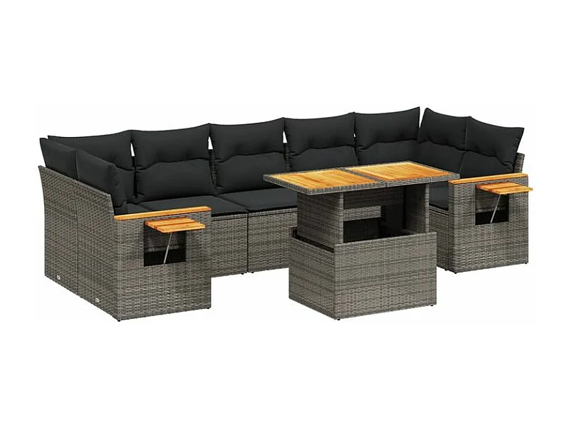Salon de jardin 8 pcs avec coussins gris résine tressée