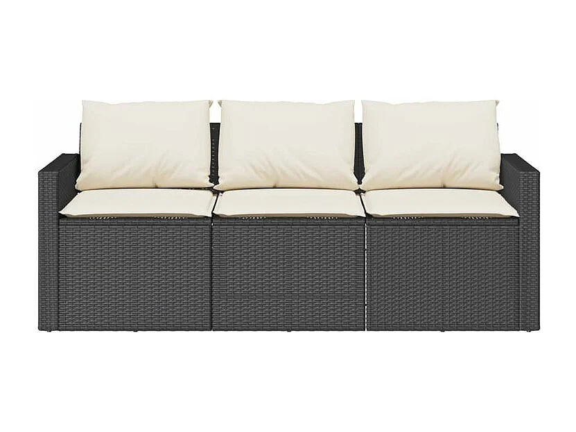 Canapé de jardin avec coussins 3 places noir résine tressée