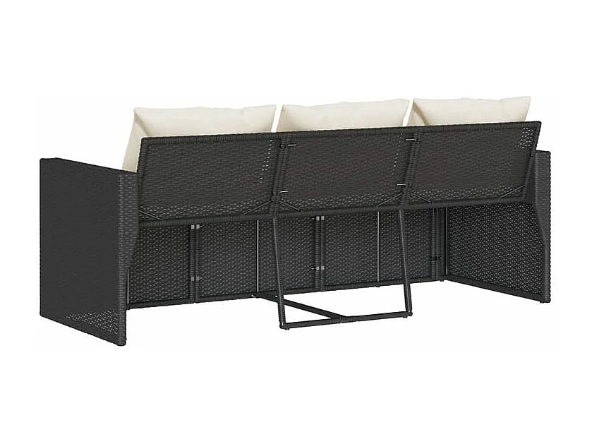 Canapé de jardin avec coussins 3 places noir résine tressée