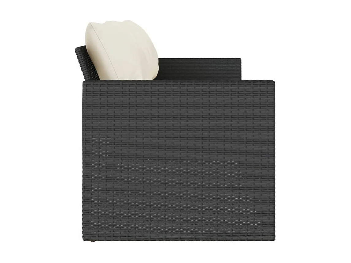 Canapé de jardin avec coussins 3 places noir résine tressée