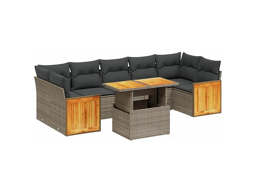 Salon de jardin 8 pcs avec coussins gris résine tressée