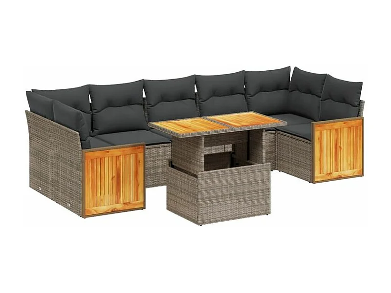 Salon de jardin 8 pcs avec coussins gris résine tressée