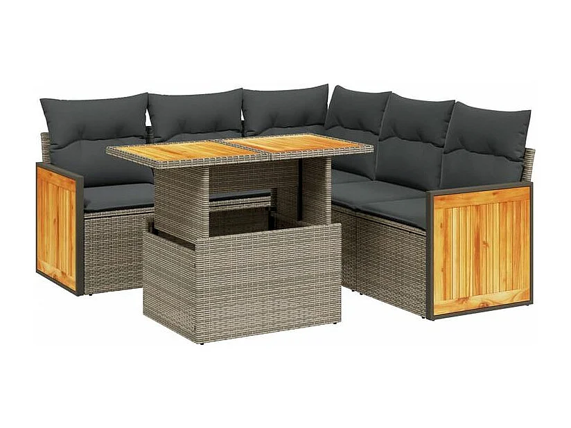 Salon de jardin avec coussins 6 pcs beige résine tressée