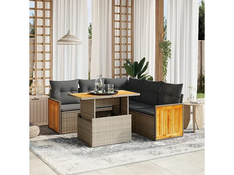 Salon de jardin avec coussins 6 pcs beige résine tressée