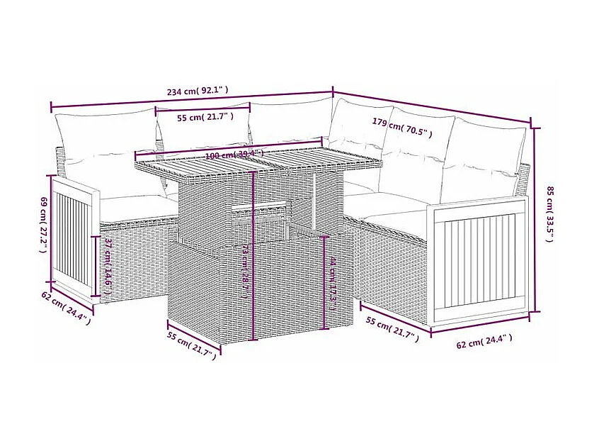 Salon de jardin avec coussins 6 pcs beige résine tressée