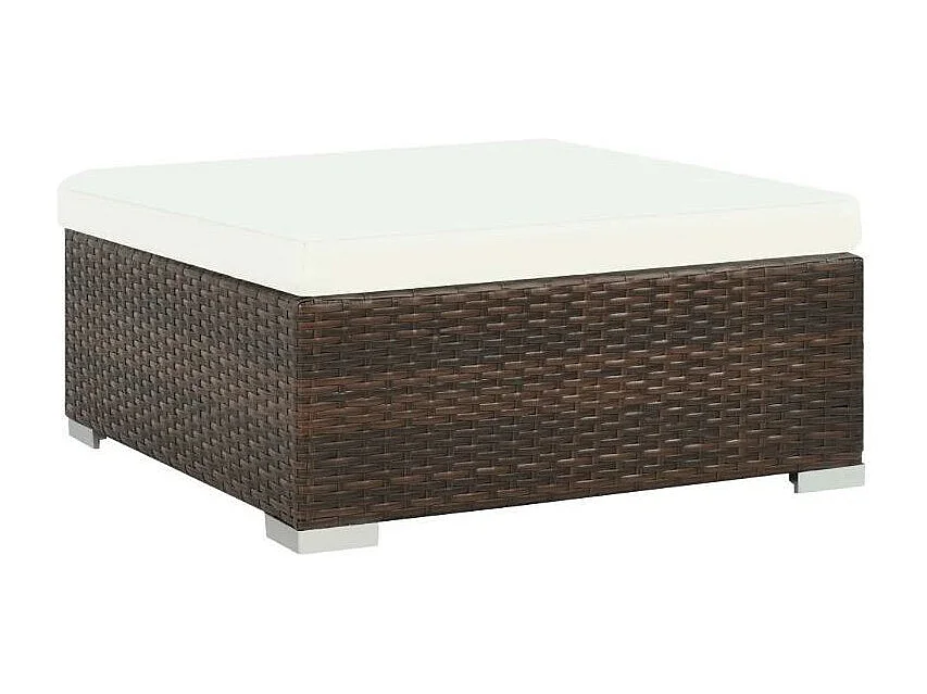 Salon de jardin 7 pièces résine tressée marron et coussins blanc Blanca